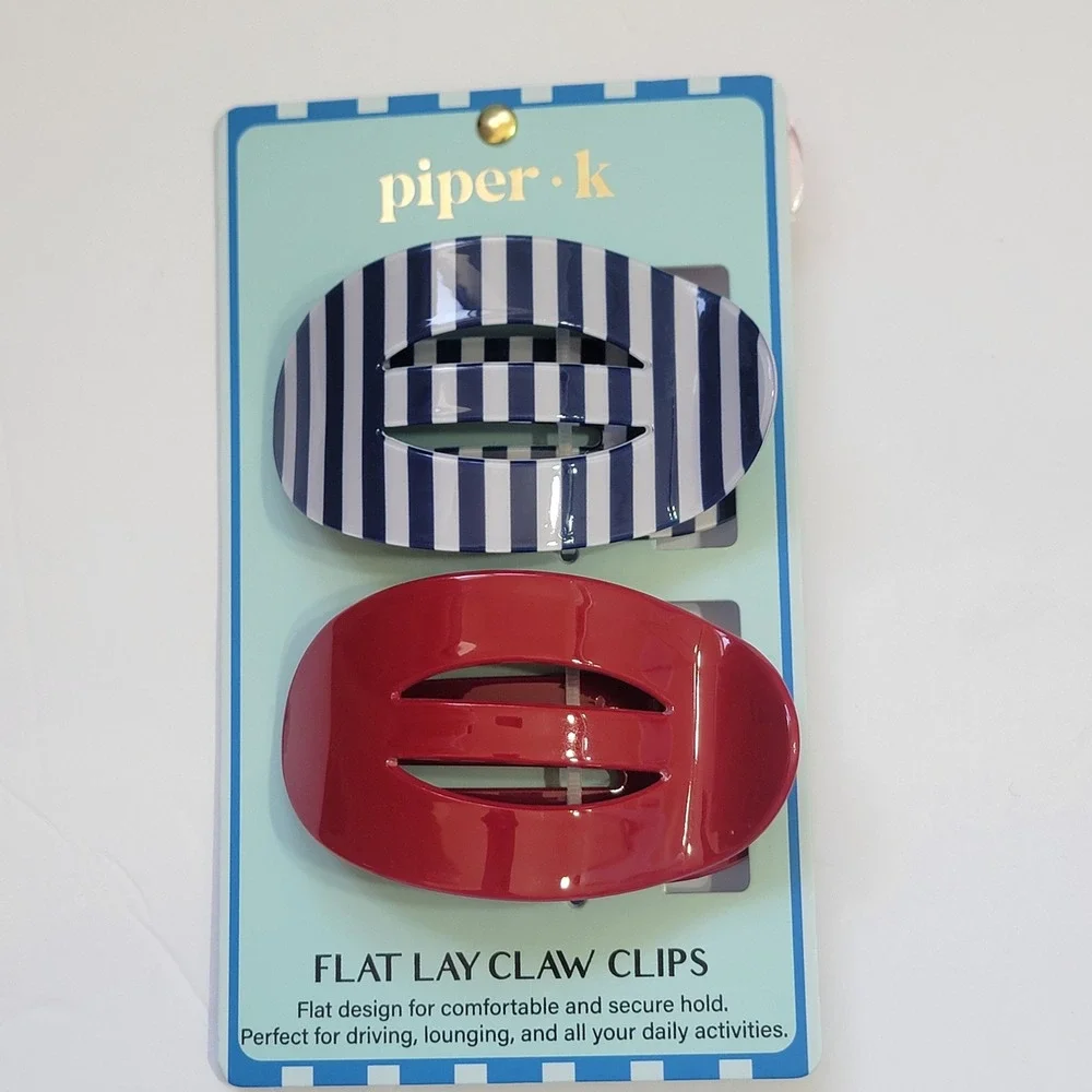Piper K Nautical Crochet Hair Bandana and Flat Lay Claw Clips Set Blue Red White